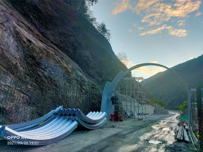 tunnel portal for falling rock protection corrugated steel structural plates